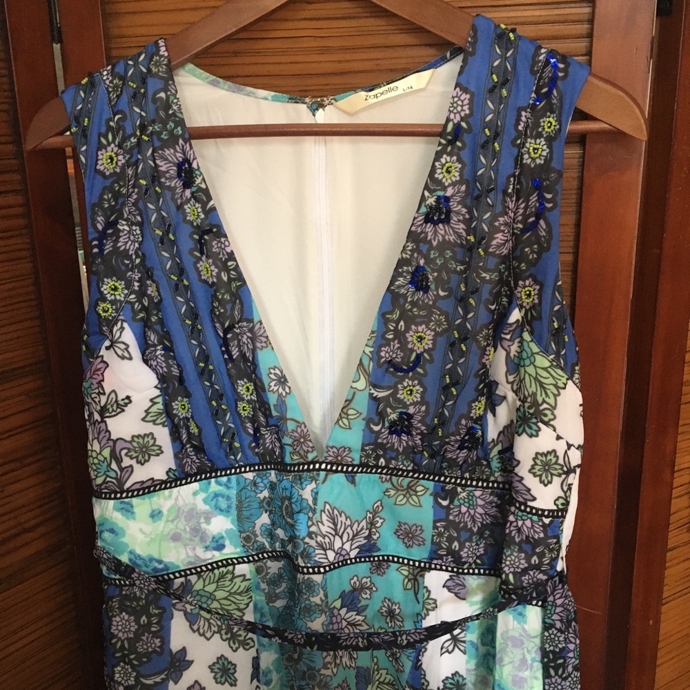 Plunge Floral Print Sequin Maxi Dress